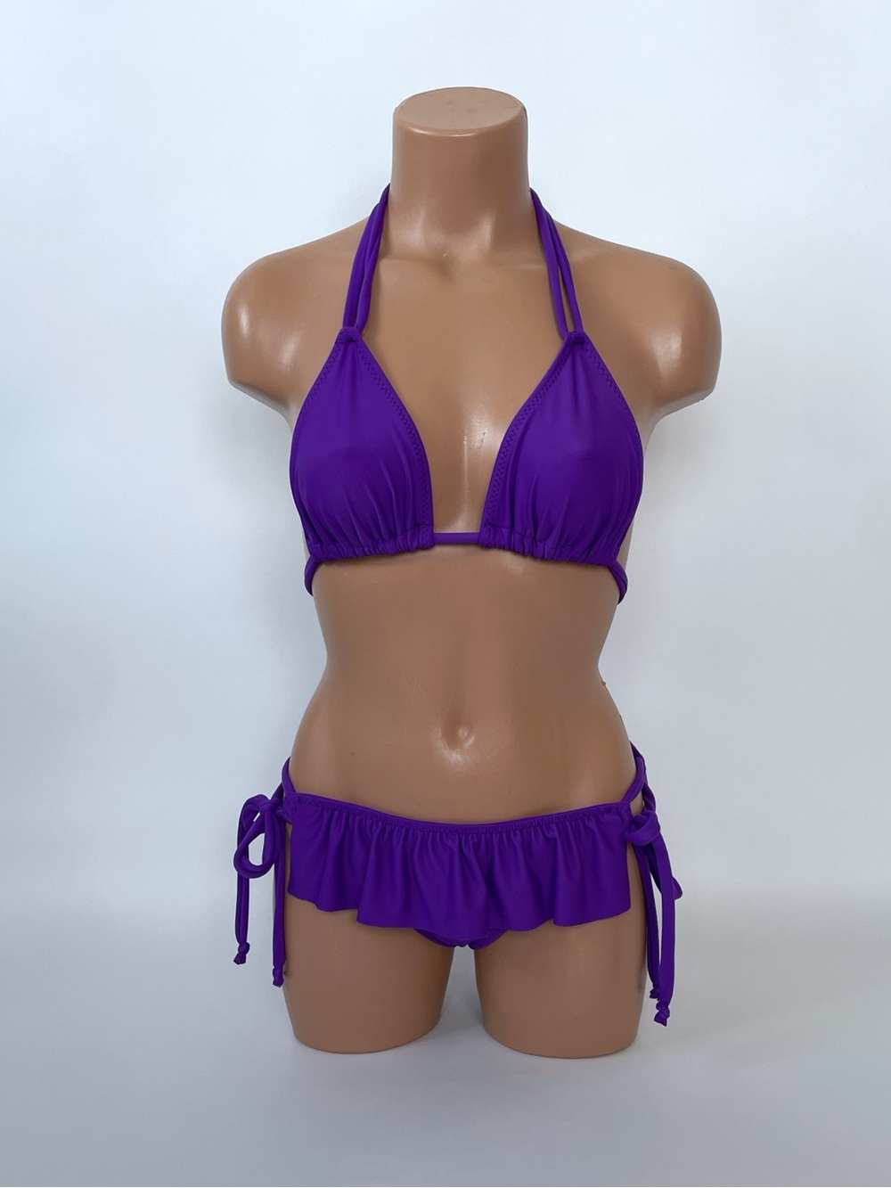 Purple Ruffle Tie-Side Bikini Set - Women Swim
